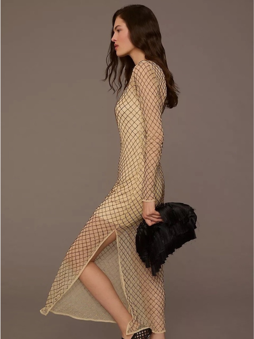 Anthropologie Sheer Beaded Column Maxi Dress - Picture 3 of 8